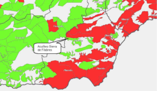 Mapa de los acuíferos de la Sierra de los Filabres y de Baza 